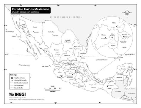Descubre México Mapa detallado en blanco y negro con nombres