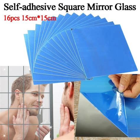 16pcs 15cm15cm Self Adhesive Square Mirror Glass Tile Wall Mirrors