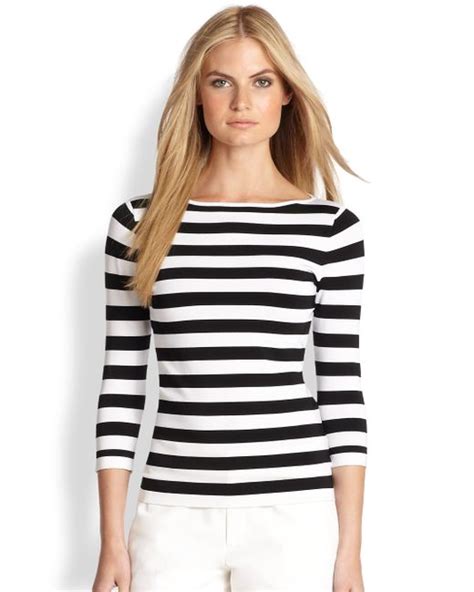 Ralph Lauren Black Label Stripe Boatneck Top In Black Lyst