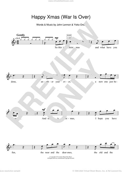 Lennon Happy Xmas War Is Over Sheet Music For Flute Solo