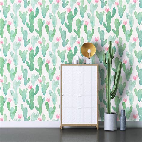 Floral Cactus Peel And Stick Wallpaper Removable Vinyl Self Etsy