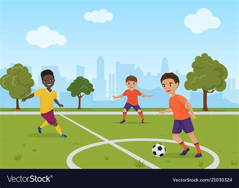 Boys Kids Playing Soccer Football Royalty Free Vector Image