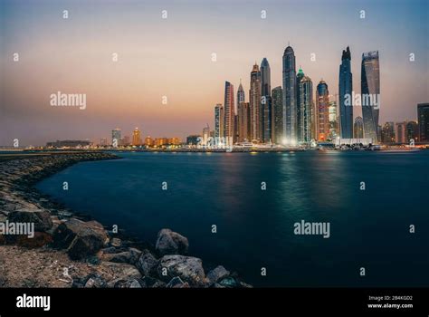 United Arab Emirates Dubai Marina Skyline Middle East Stock Photo