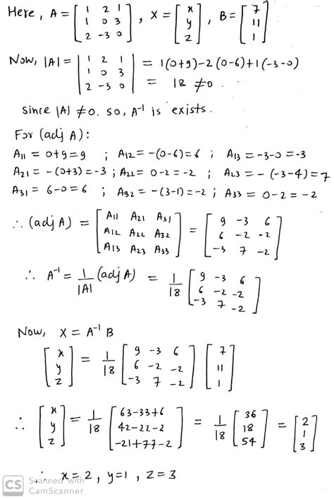 solve the following system of equations using matrix method x 2y z 7 x 3z 11 2x