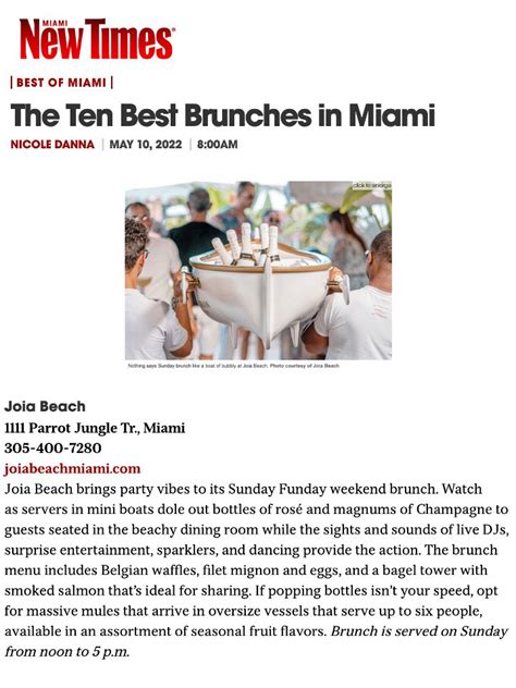 Miami New Times May 2022 The Ten Best Brunches In Miami Joia Beach Restaurant And Beach Club