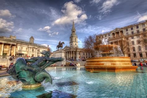 fountains, Sky, England, Hdr, London, Trafalgar, Square, Cities ...