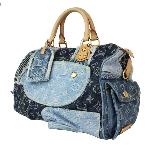 Louis Vuitton Limited Edition Speedy 30 Hand Bag Denim Patchwork