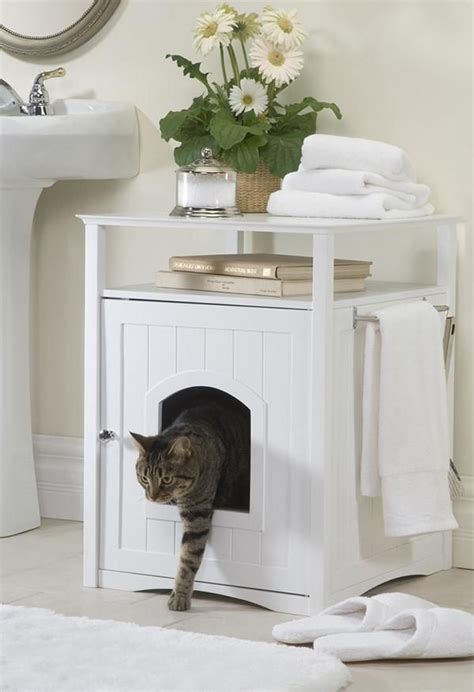 White Cat Or Dog Washroom Litter Box Cover Night Stand Pet House Cat
