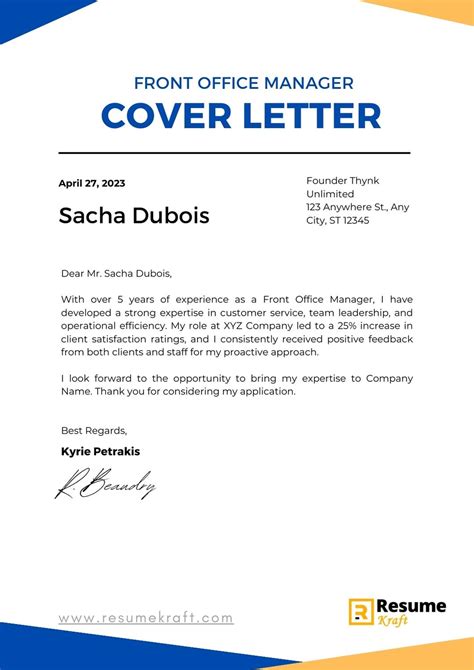 Front Office Manager Cover Letter Examples And Templates In