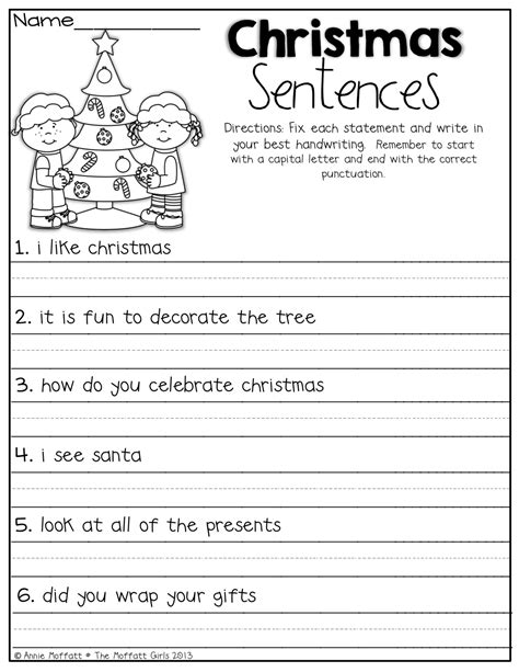 Christmas Sentences Worksheet