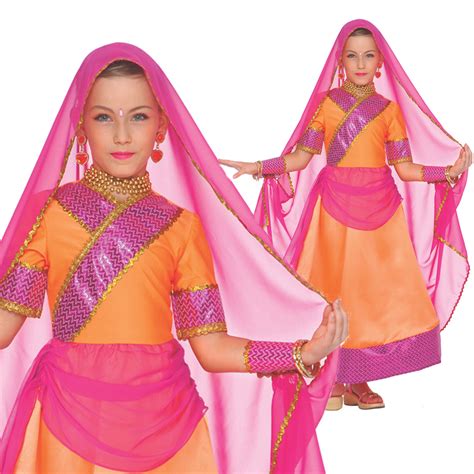 Girls Bollywood Costume India Culture Dancing Fancy Dress Indian Sari Style Ebay