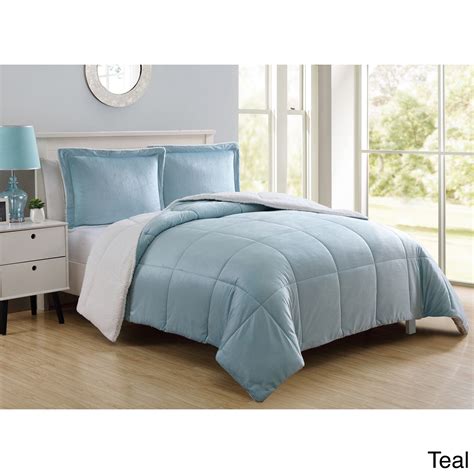 Vcny Micro Mink Sherpa 3 Piece Comforter Set Blue Comforter Sets Best
