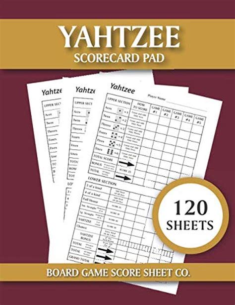 Yahtzee Scorecard Pad 120 Blatt Das Ultimative Yatzee Würfelspiel