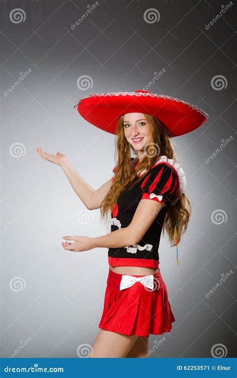 The Mexican Woman Wearing Sombrero Hat Stock Image Image Of Prop