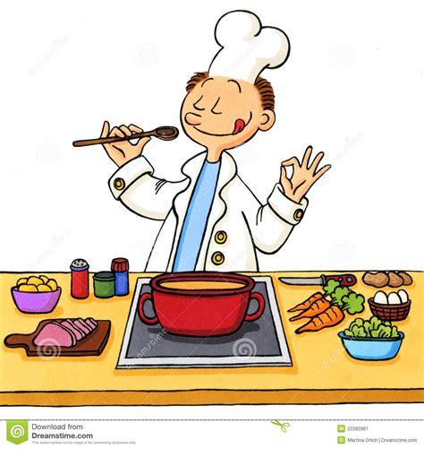 Desenhos Animados De Um Cozinheiro Na Cozinha Ilustração Stock