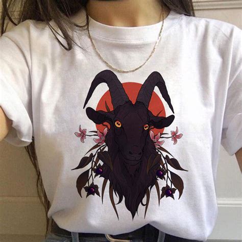 Satın Alın Satan Hrajuku Funny T Shirt Women Ullzang Shirt Demon Grim