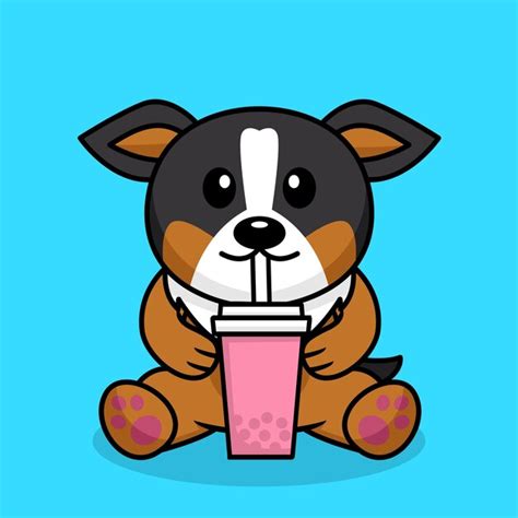 Premium Vector Vector Illustration Of Cute Dog Premium Drinking Boba