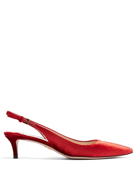 Prada Point Toe Slingback Kitten Heel Velvet Court Shoes In Red Lyst