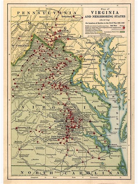 Vintage Virginia Civil War Battlefield Map 1912 Poster For Sale By