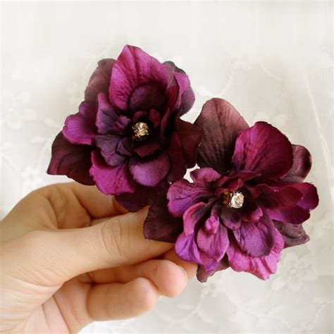 Items Similar To Eggplant Flower Hair Pins Purple Flower Bobby Pins