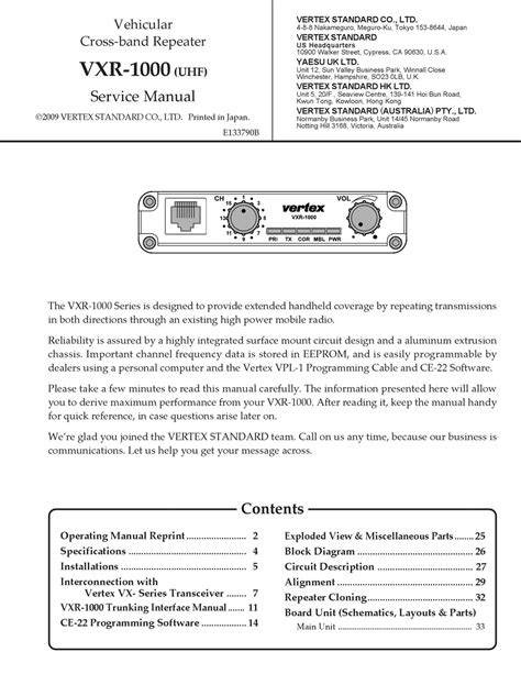 Vertex Standard Vxr 1000 Uhf Service Manual Pdf Download Manualslib