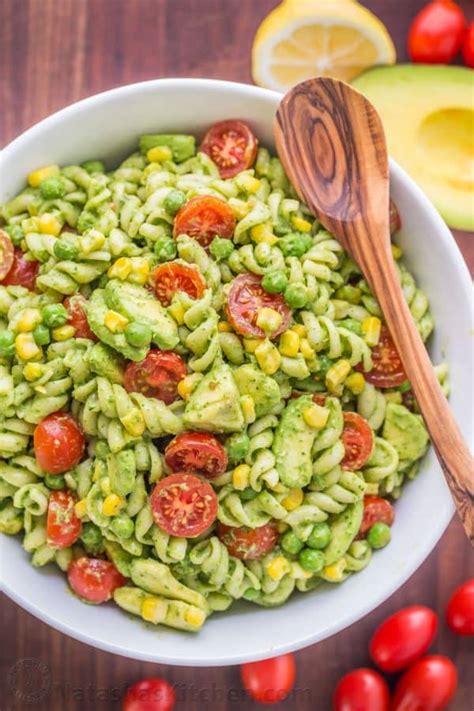 Chop cilantro and place in a large salad bowl with previous ingredients. Creamy Avocado Pasta Salad - NatashasKitchen.com