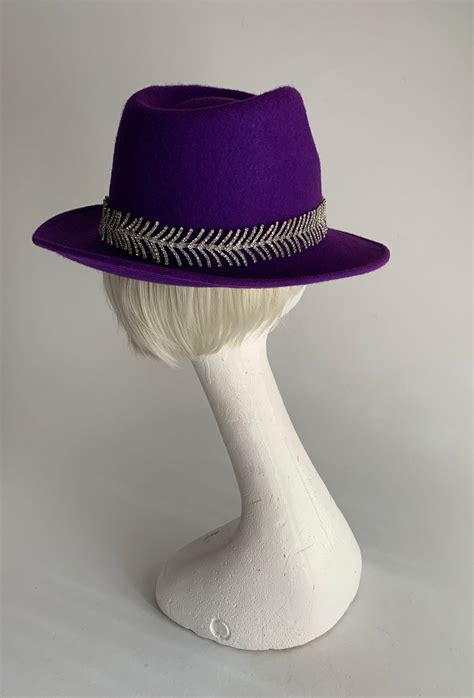 Purple Felt Hat With Swarovski Stras Size 58 Etsy Uk