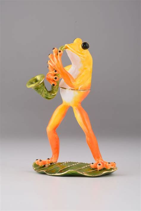 Frog Playing A Saxophone Crystal Items Trinket Boxes Frog
