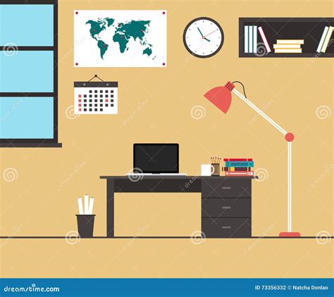 Modern Office Interior Flat Design Vector Illustration Stock Vector