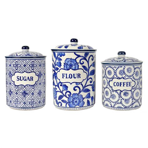 Set Of 3 Blue And White Floral Designed Canister 11