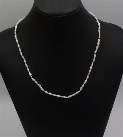 Vintage Rice Pearl Necklace 14K Gold Clasp And Gold Bead Accents Choker