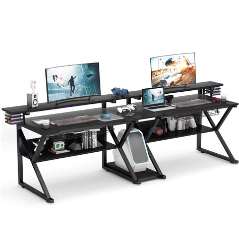 Buy Tribesigns Double Computer Desk With Hutch Monitor Stand Riser 102 Inch Two Person Large