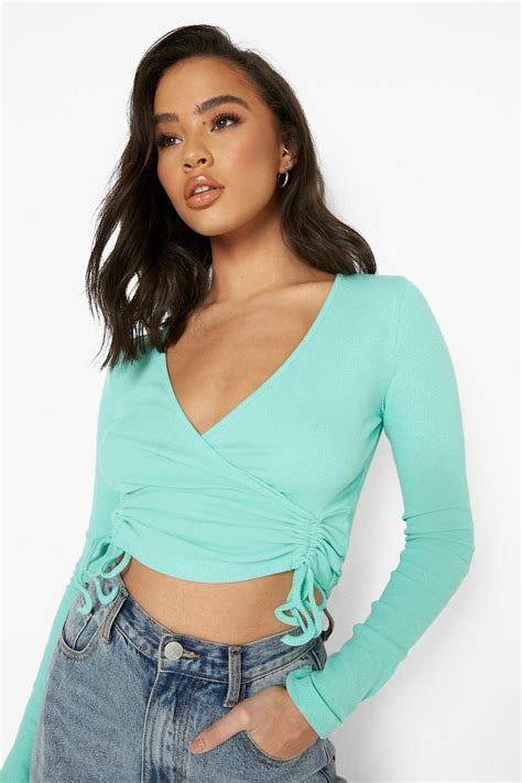 Front Ruched Long Sleeve Crop Top Boohoo