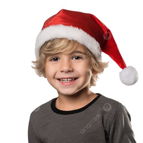 Happy Smiling Boy Wearing Christmas Hat Isolated On White Wall