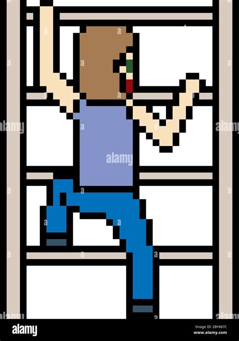 Vector Pixel Art Man Climb Stair Isolated Stock Vector Image And Art Alamy