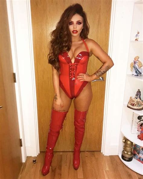 little mix s jesy nelson oozes sex appeal in red hot latex bodysuit and thigh high boots to