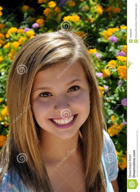 pretty teen big smile   flower garden royalty