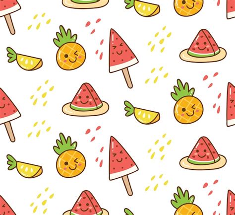 Premium Vector Kawaii Summer Background With Watermelon And Pineapple