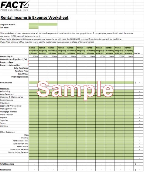 Rental Income And Expense Worksheet Fact Professional Accounting