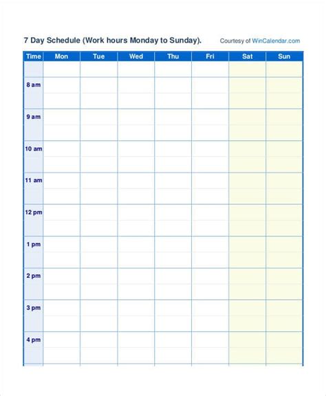 Free Scheduling Calendar Template Of 35 Sample Weekly Schedule Riset