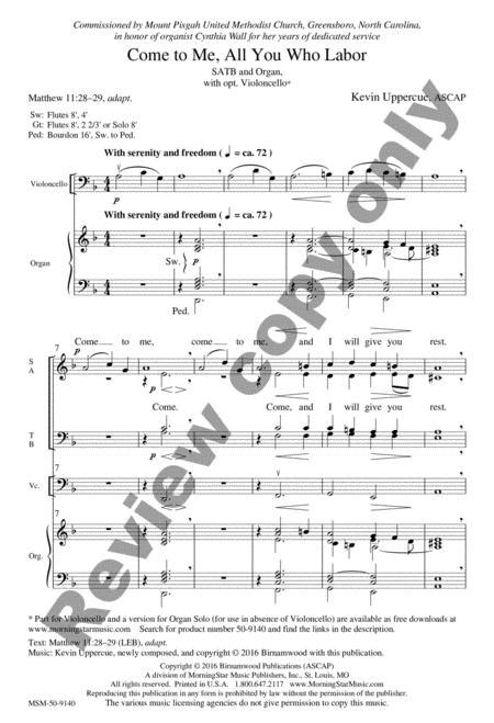 Come To Me All You Who Labor By Kevin Uppercue Octavo Sheet Music