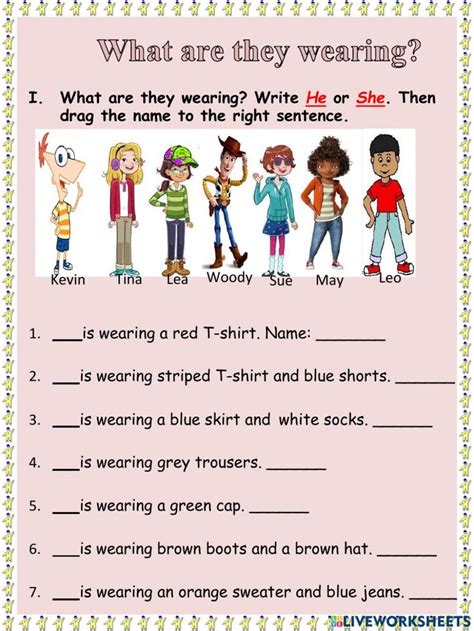 The Worksheet For What Are They Wearing With Pictures And Words On It