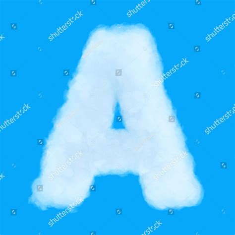 Puffy Cloud Font Set Letters And Numbers And Symbols On Blue Sky