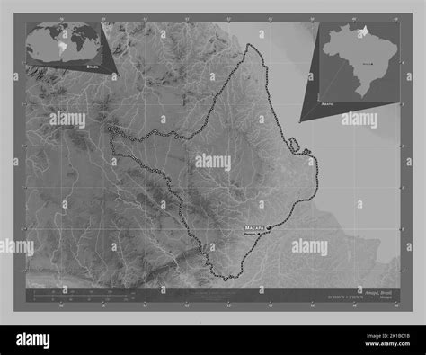 Amapa State Of Brazil Grayscale Elevation Map With Lakes And Rivers