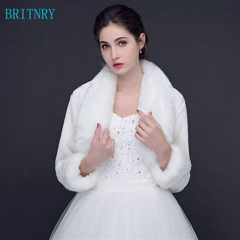 Britnry New Wedding Winter Bolero Women Faux Fur Shawl Elegant Ivory