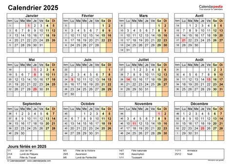 Calendrier 2025 Excel Word Et Pdf Calendarpedia