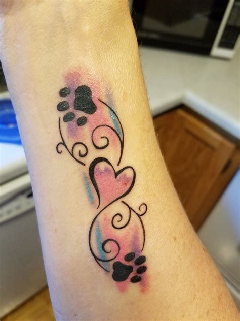 Love My New Tat With Paw Prints And Watercolors With An Infinity Circle