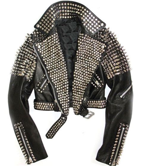 Handmade Mens Long Spiked Rock Punk Style Studded Leather Jacket