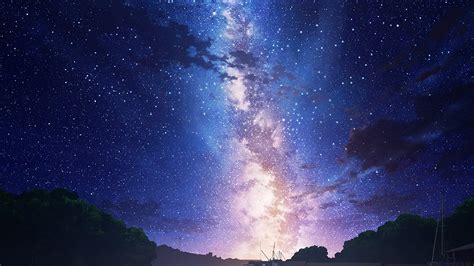 Download 1920x1080 Anime Landscape Stars Night Scenic