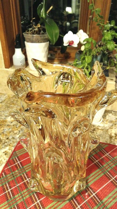 Kristaluxus Art Glass Goldtone Large Heavy Vase Artwork Appraisal At